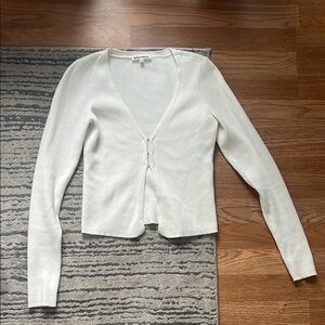 Reformation White Cardigan V-Neck Slim Fit